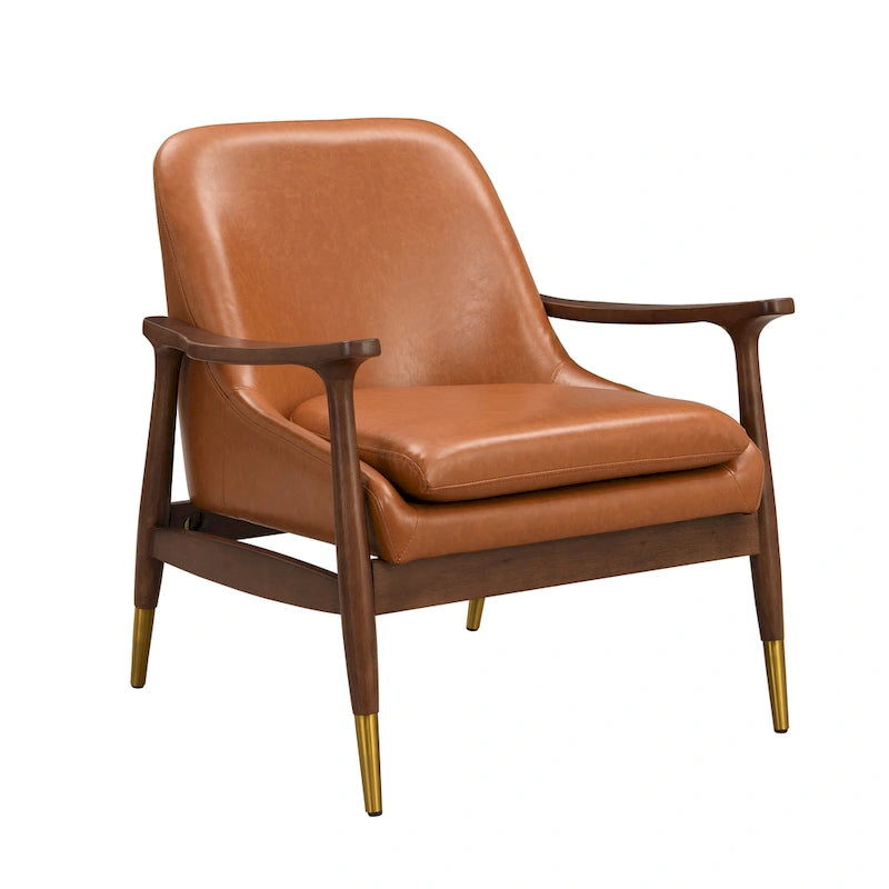 Mid-Century fauteuil met kunstlederen bekleding en houten frame