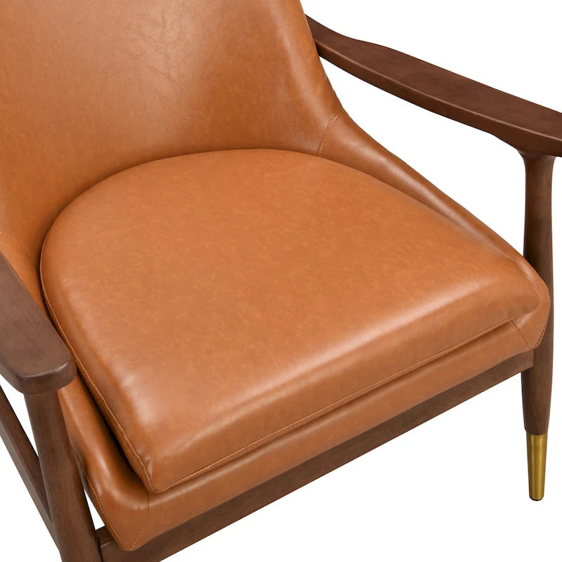 Mid-Century fauteuil met kunstlederen bekleding en houten frame