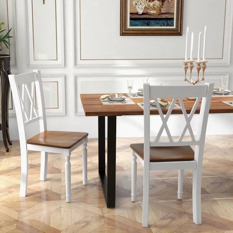 Set van 4 boerderij-eetkamerstoelen met houten zitting