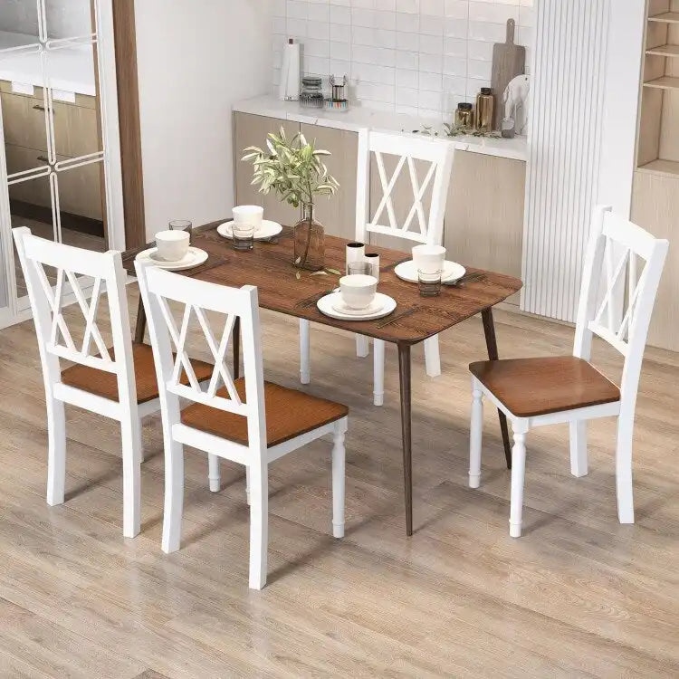 Set van 4 boerderij-eetkamerstoelen met houten zitting